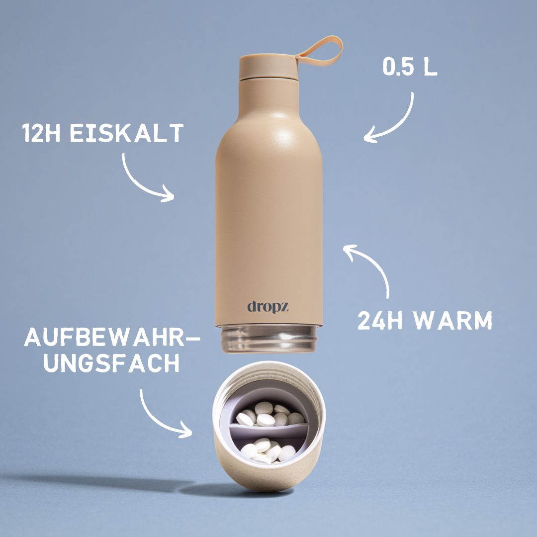 dropz Bottle beige - 0.5 L with storage compartment