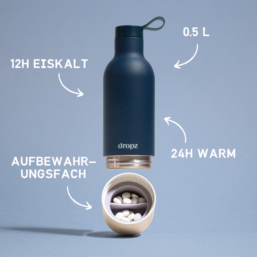 dropz bottle Blue - 0.5 L with storage compartment