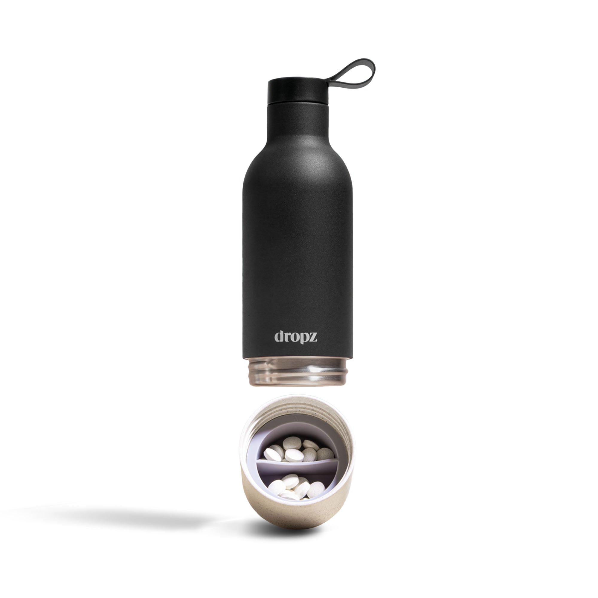 dropz bottle black - 0.5 L with storage compartment