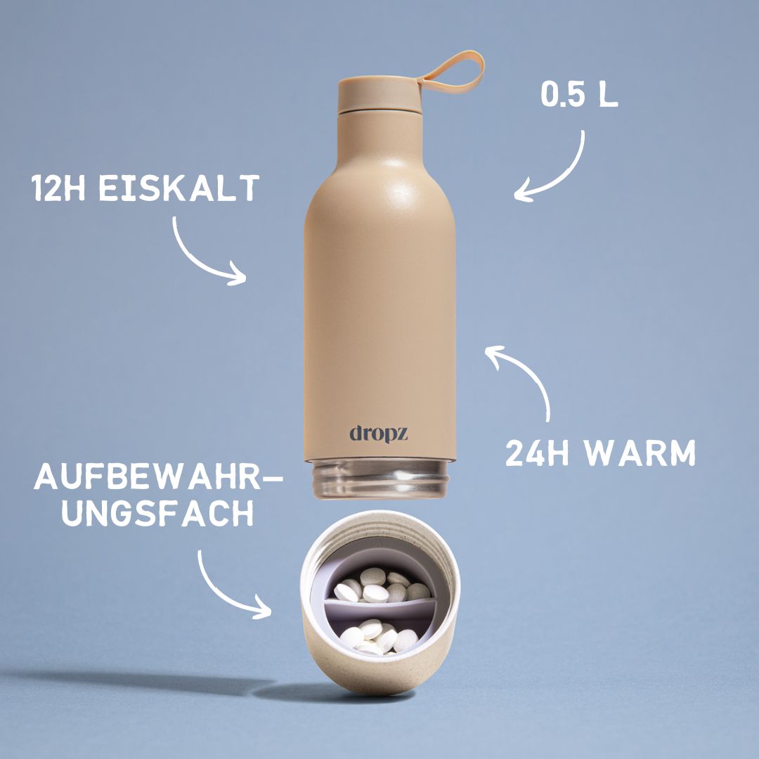 dropz bottle beige - 0.5 L with storage compartment