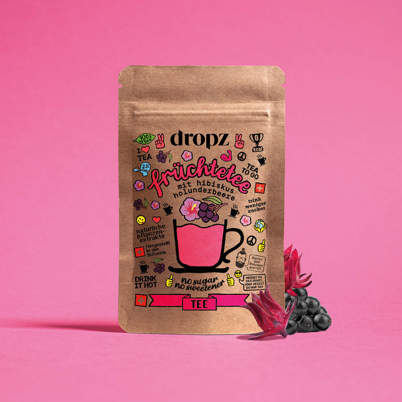 dropz Tea - Thé aux fruits avec hibiscus et baies de sureau